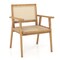 Outdoor Wood Chair With Rattan Seat And Curved Backrest For Backyard Porch Balcony